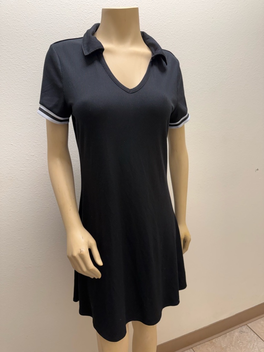Almost Famous Black Ribbed Top with White Label Detail
